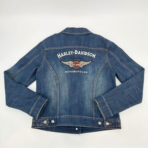 Harley Davidson Embroidered Wing Logo Denim Jacket Size Medium READ